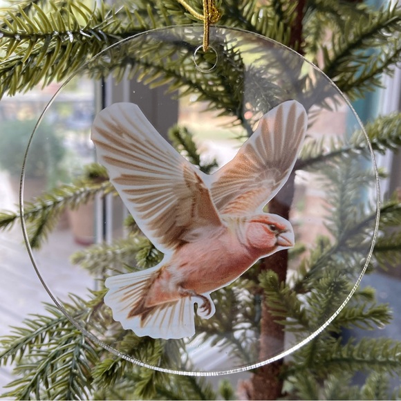 Rosy common finch Christmas ornament Double Sided - Picture 1 of 3